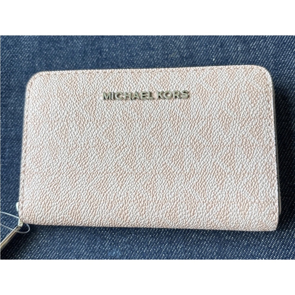 Michael KorsSignature Logo Jet Set Small Smokey Rose Zip Around Wallet Card Case